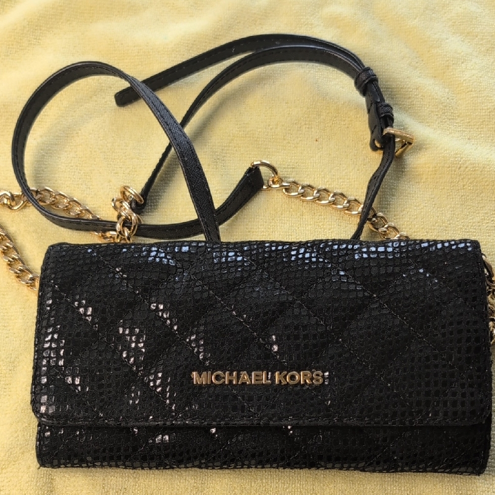 Michael Kors Black Sequin Clutch with Gold Accents